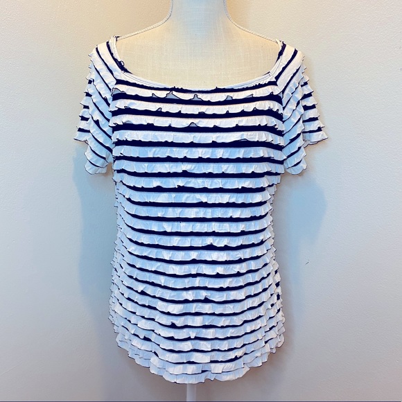 AB Studio Black/White Ruffle Shirt - Picture 1 of 8
